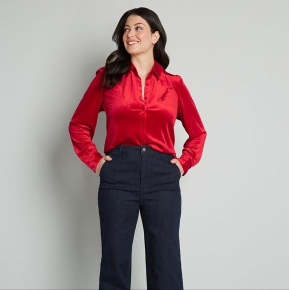 ๐ค Modcloth Bee Buzzworthy Black Velvet Button Up Shirt, XL, NWT - Picture 2 of 13